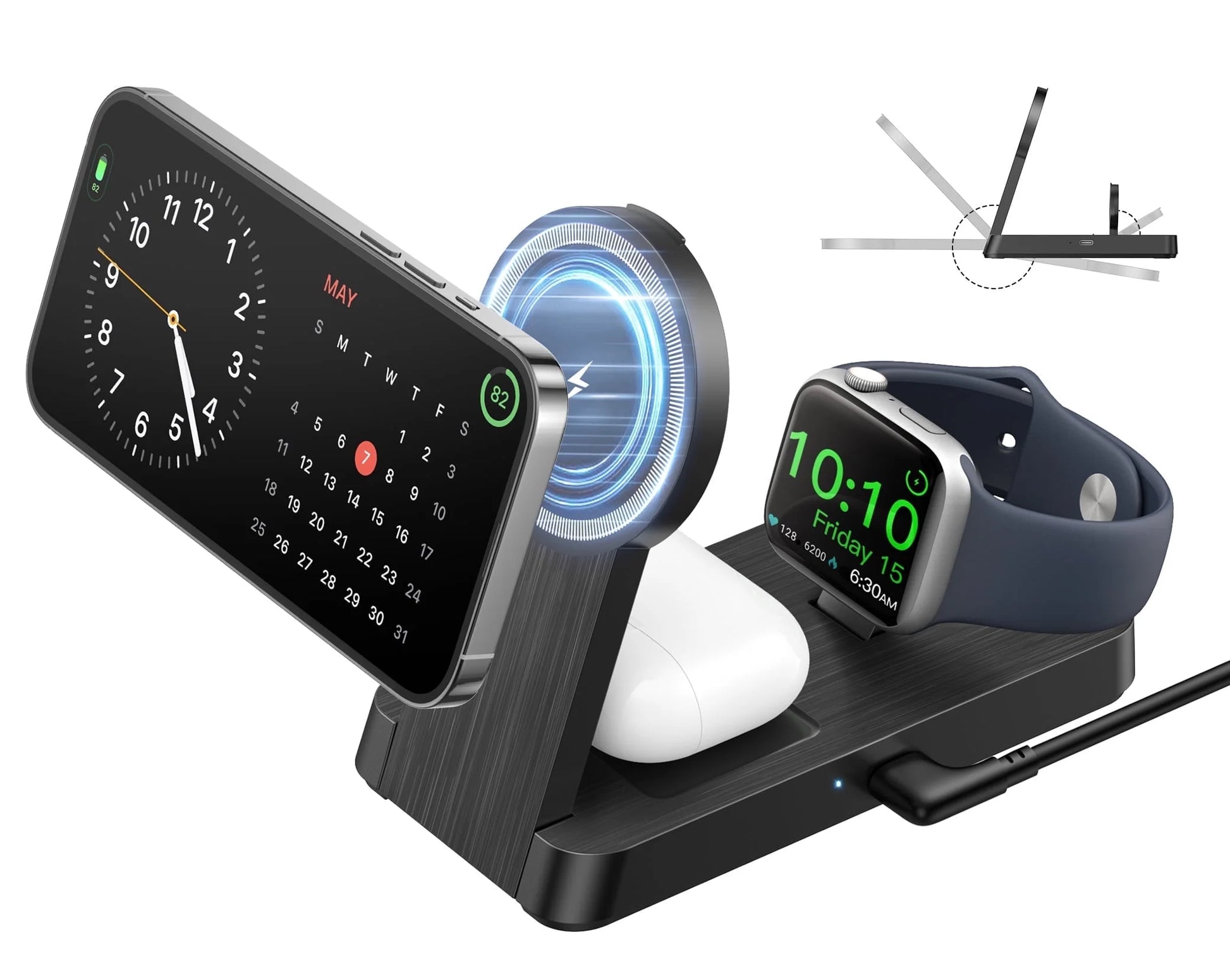 3 in 1 Magnetic Charging Station - 2026 Foldable Wireless Charger Compatible for Iphone 17/16/15/14/13/12 plus Pro Max, Portable Charger Dock for Iwatch & Airpods