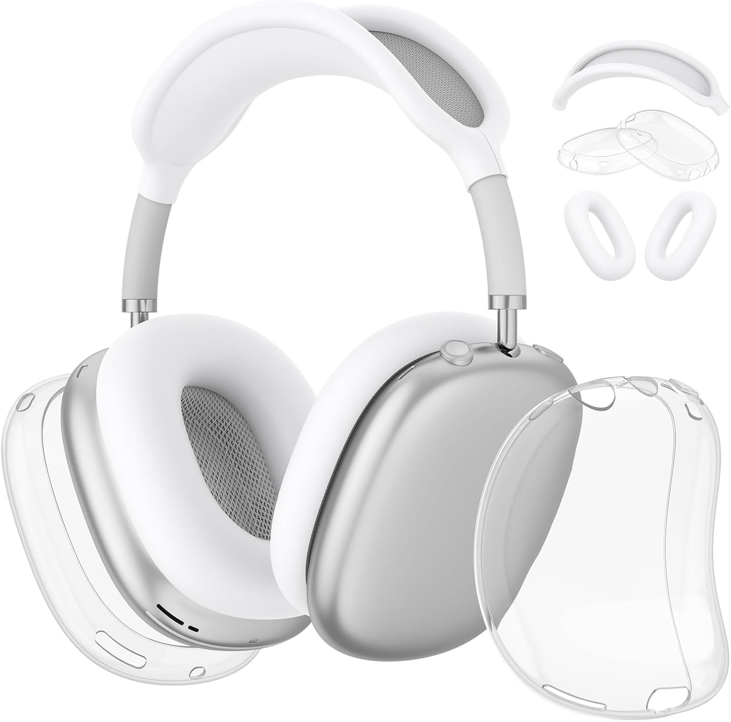 Case for Airpods Max Headphones (2024/2020), 3 in 1 Clear Anti-Scratch & Dust-Proof Ear Cups/Ear Pad Cases/Headband Cover for Apple Airpods Max (Clear)