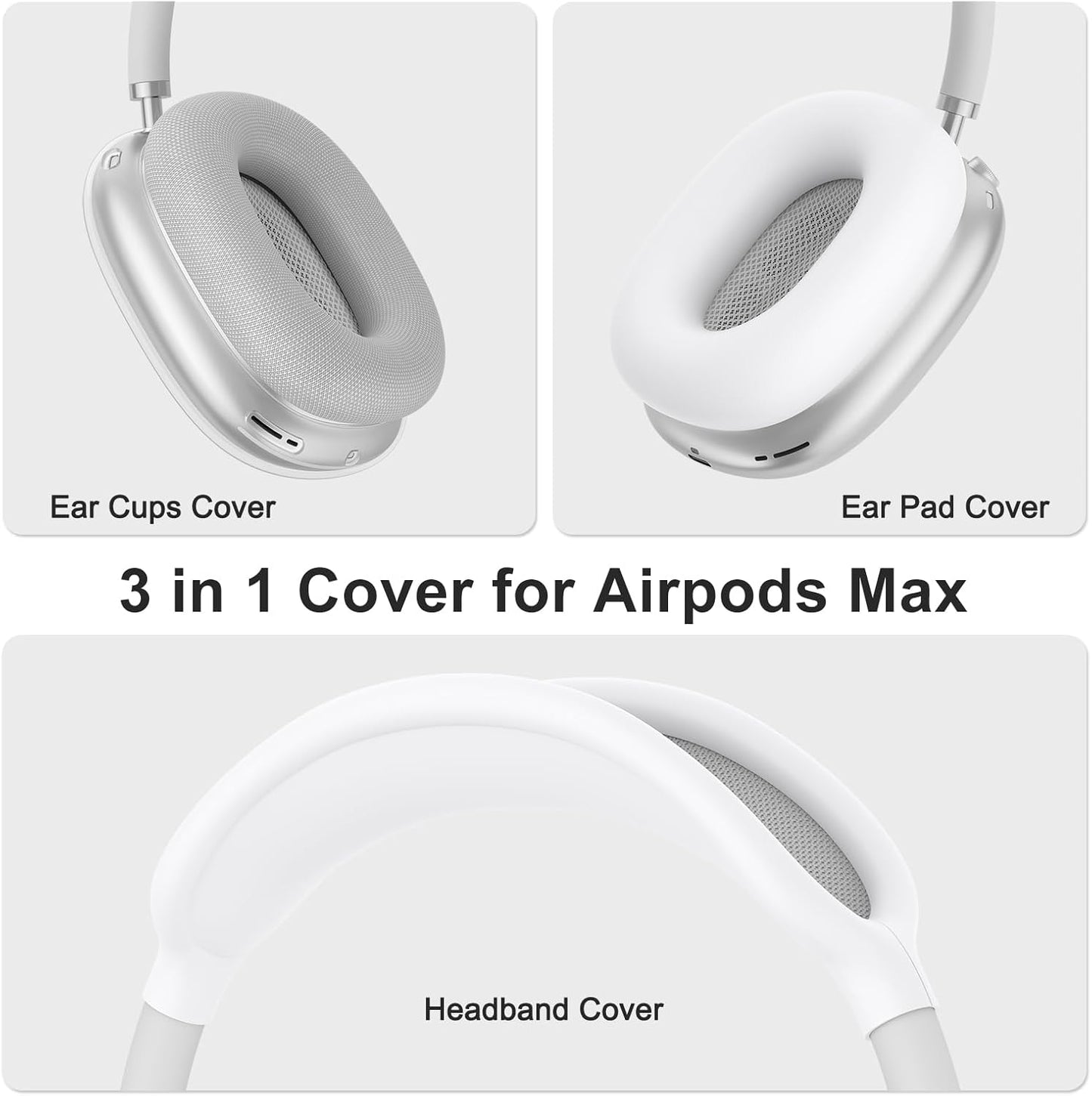Case for Airpods Max Headphones (2024/2020), 3 in 1 Clear Anti-Scratch & Dust-Proof Ear Cups/Ear Pad Cases/Headband Cover for Apple Airpods Max (Clear)