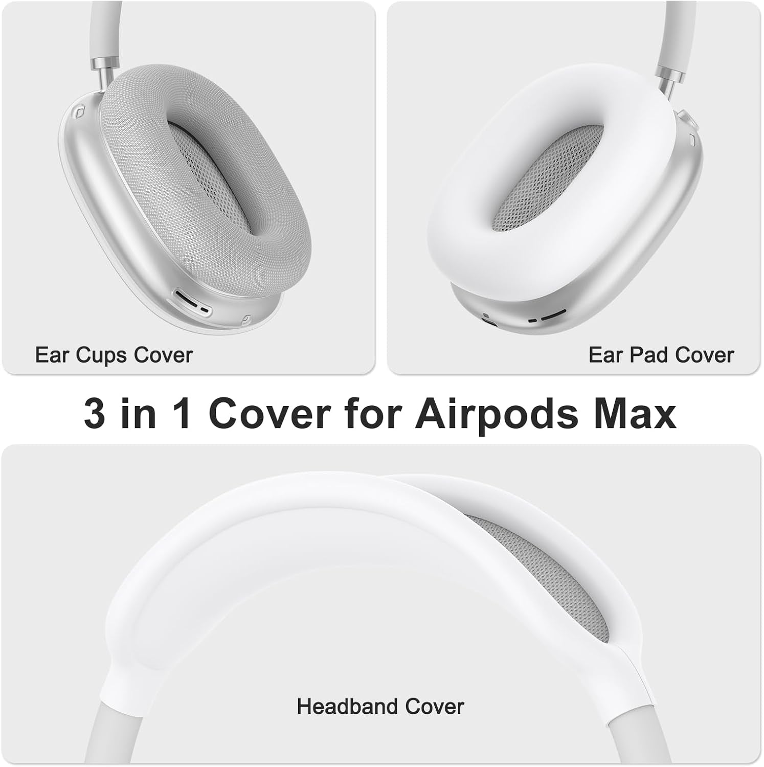 Case for Airpods Max Headphones (2024/2020), 3 in 1 Clear Anti-Scratch & Dust-Proof Ear Cups/Ear Pad Cases/Headband Cover for Apple Airpods Max (Clear)