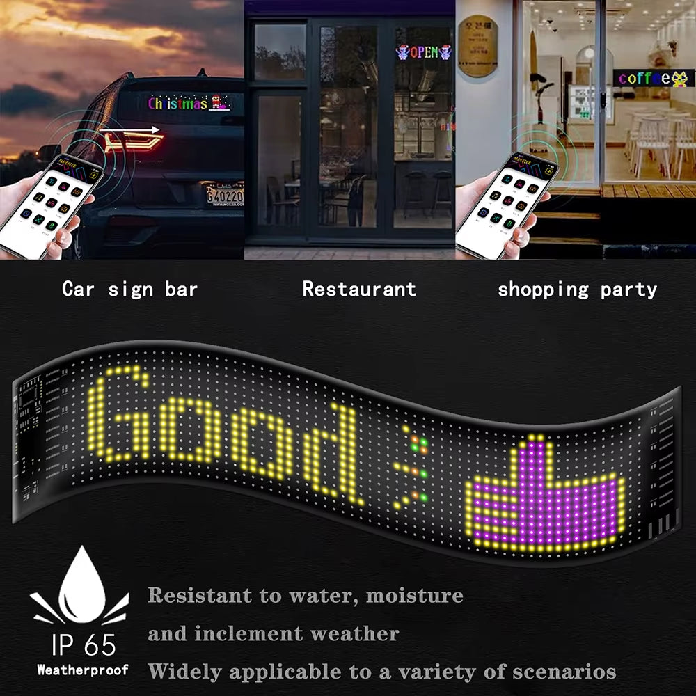 LED Matrix Pixel Panel Light Bluetooth App 5V USB Control Scrolling Advertising LED Car Sign Animation Programmable for Car Sho