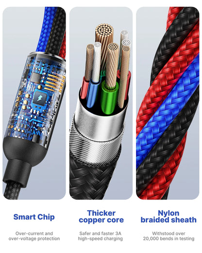 2 Pack Multi Charging Cable, 4 in 1 Multi Phone Charger Cable Fast Charging Cord with USB C, Micro USB Cable Compatible with Iphone/Samsung/Android Phone, Black