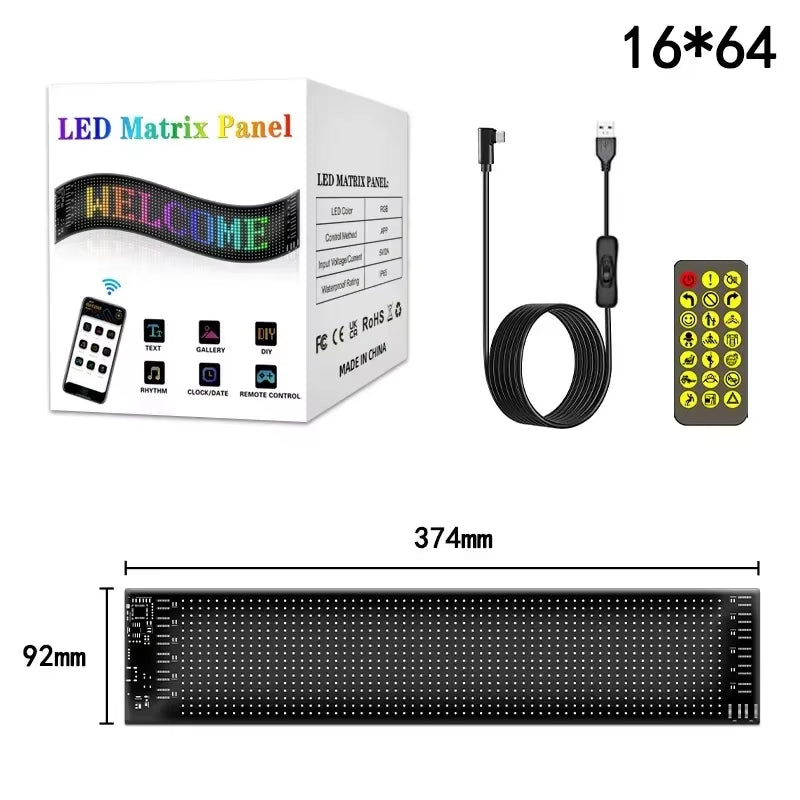 LED Matrix Pixel Panel Light Bluetooth App 5V USB Control Scrolling Advertising LED Car Sign Animation Programmable for Car Sho