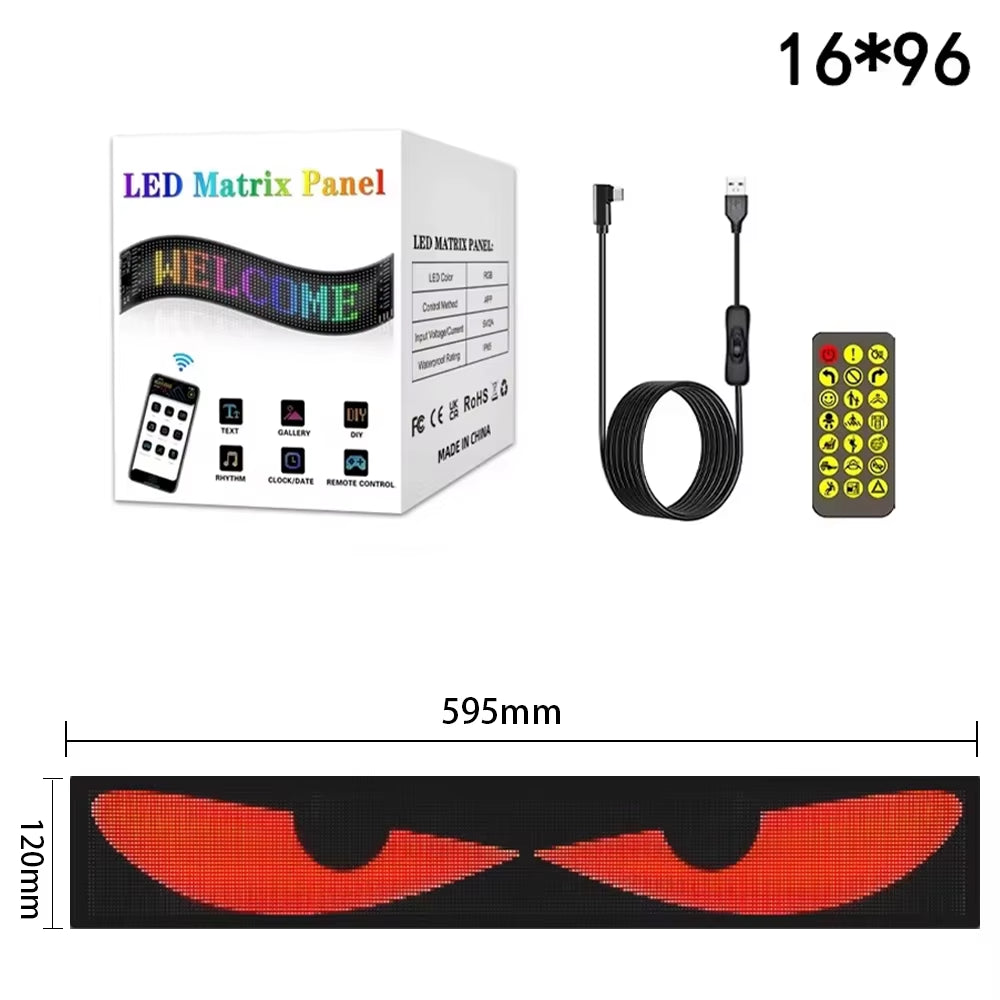 LED Matrix Pixel Panel Light Bluetooth App 5V USB Control Scrolling Advertising LED Car Sign Animation Programmable for Car Sho