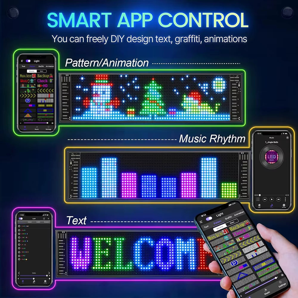 LED Matrix Pixel Panel Light Bluetooth App 5V USB Control Scrolling Advertising LED Car Sign Animation Programmable for Car Sho