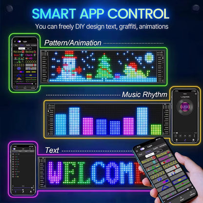 LED Matrix Pixel Panel Light Bluetooth App 5V USB Control Scrolling Advertising LED Car Sign Animation Programmable for Car Sho